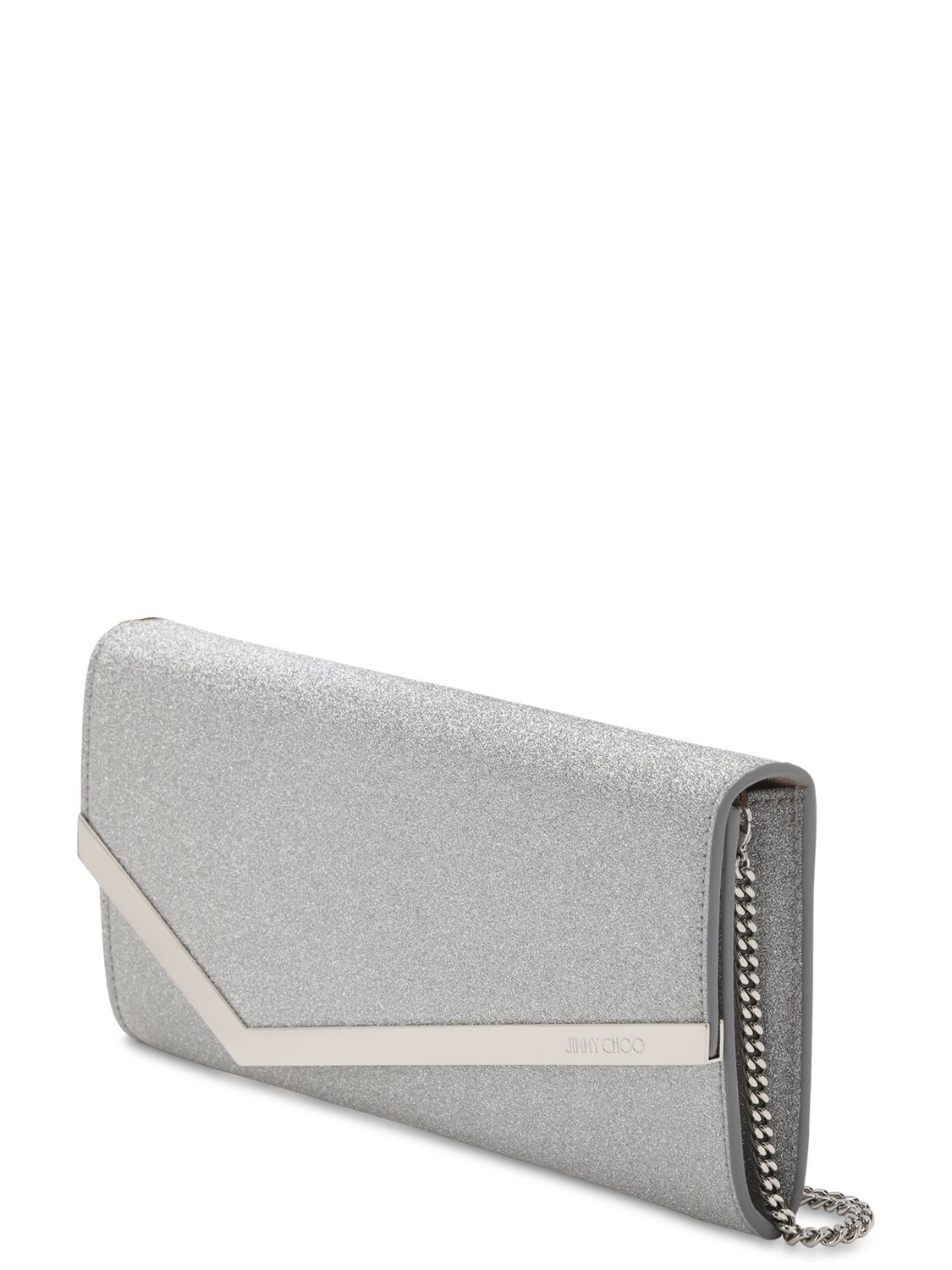 Shop Jimmy Choo Emmie Infinity Glittered Clutch In Silver