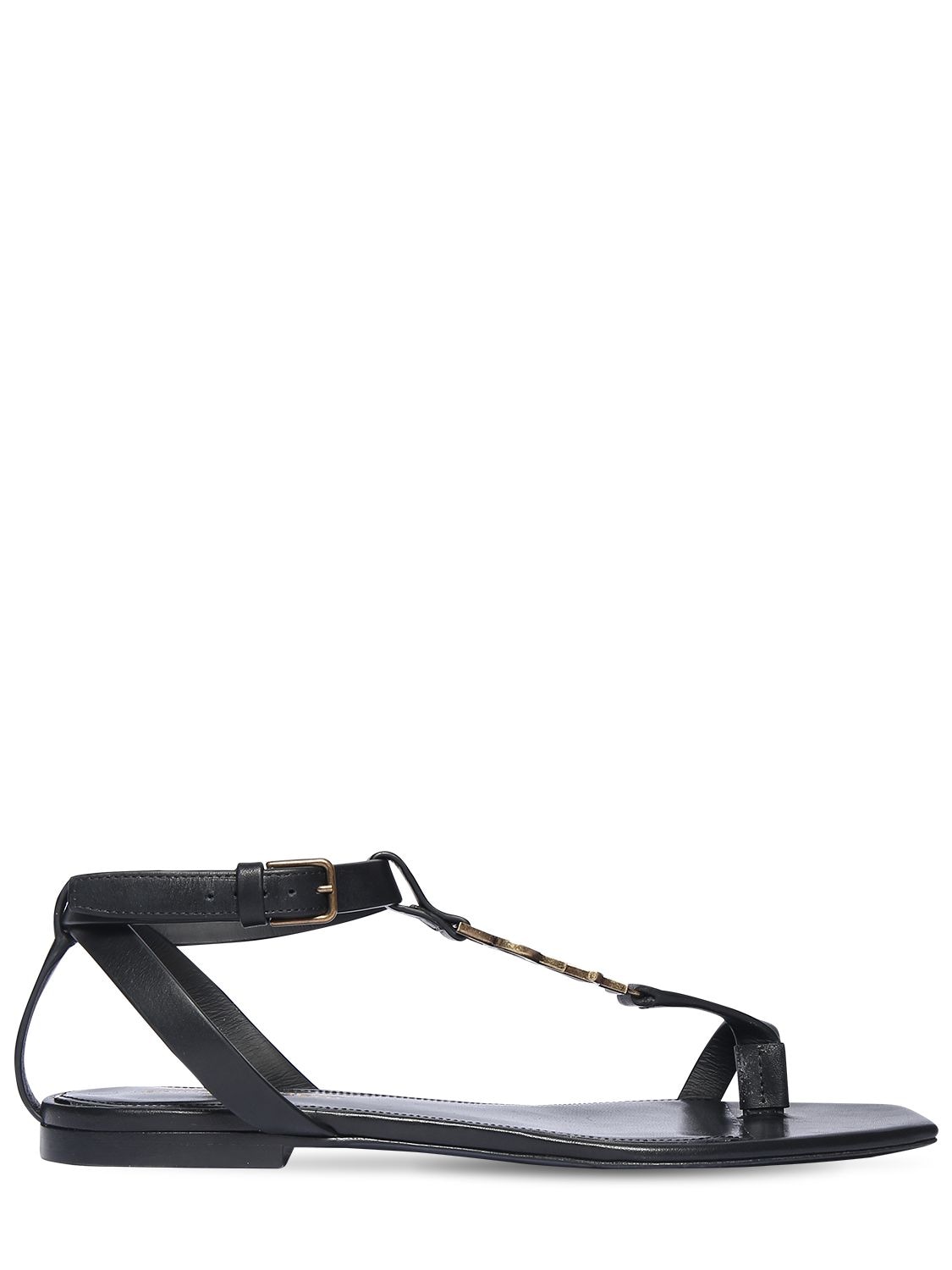 Saint Laurent 10mm Cassandra Leather Thong Sandals In Black