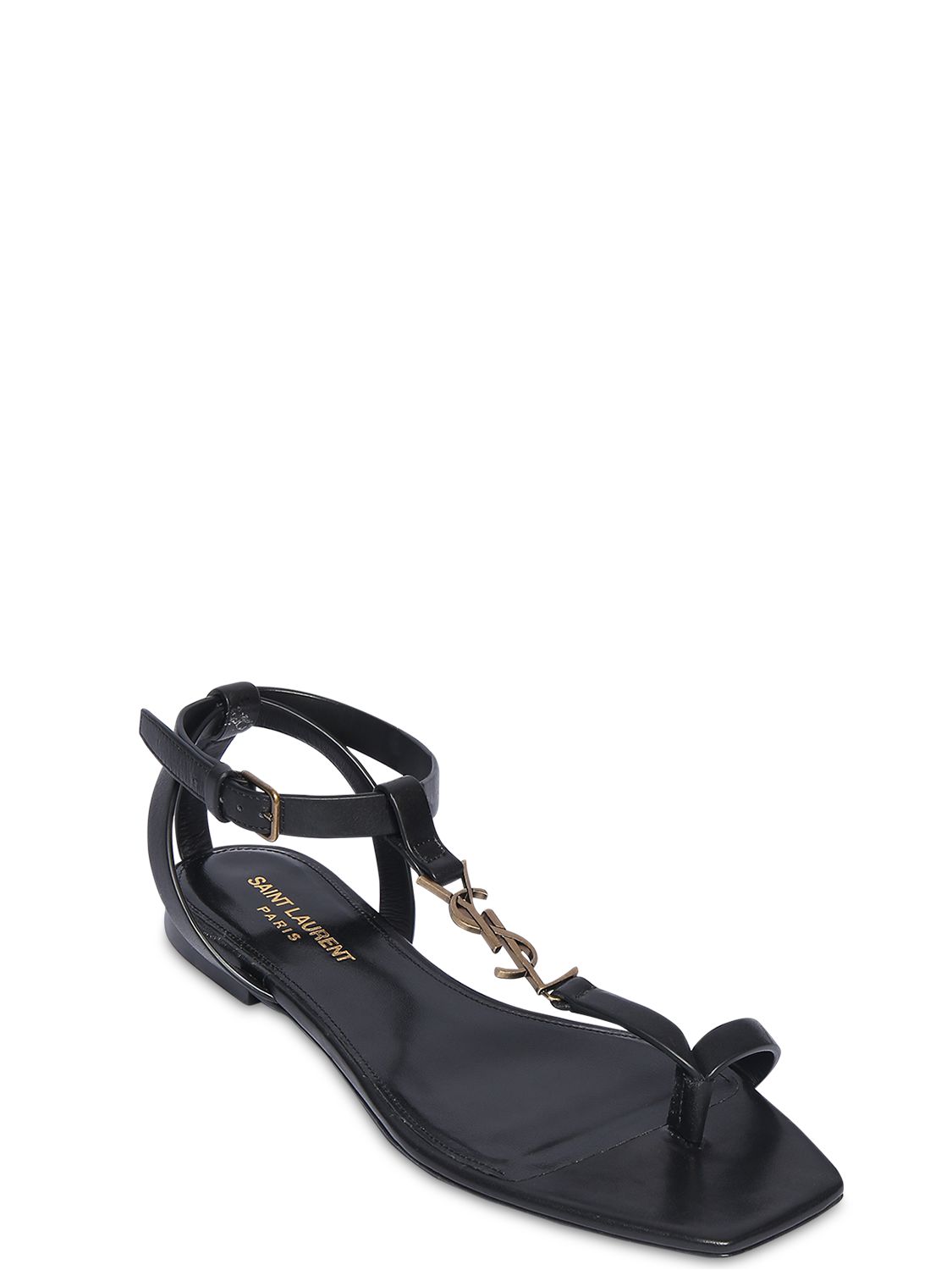 Saint Laurent 10mm Cassandra Leather Thong Sandals In Black | ModeSens