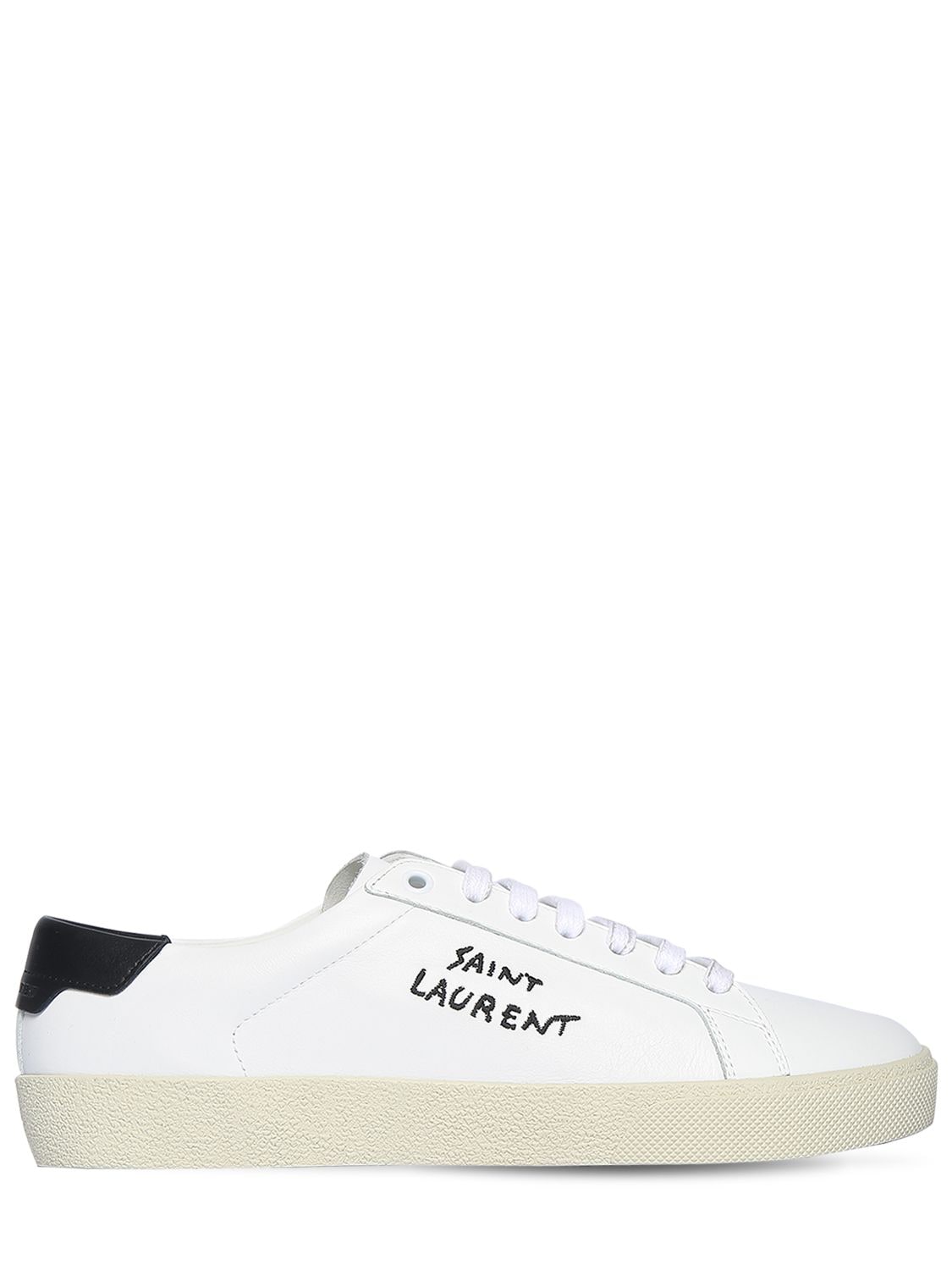 Shop Saint Laurent 10mm Signature Leather Sneakers In White,black