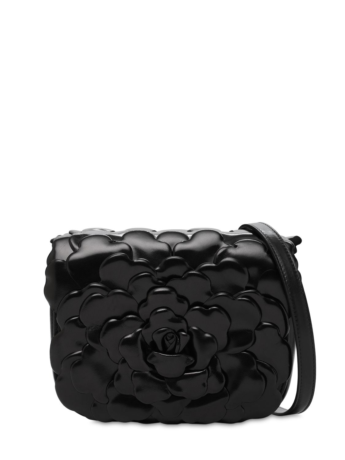 Valentino Garavani Atelier Petals Leather Shoulder Bag In Black