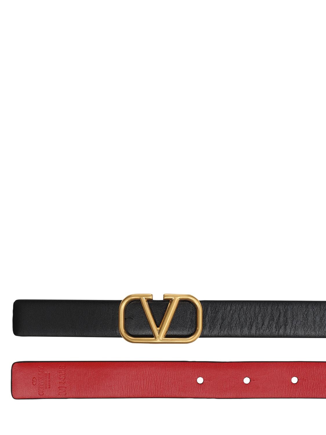 Shop Valentino 2cm Reversible V Logo Leather Belt In Black,red