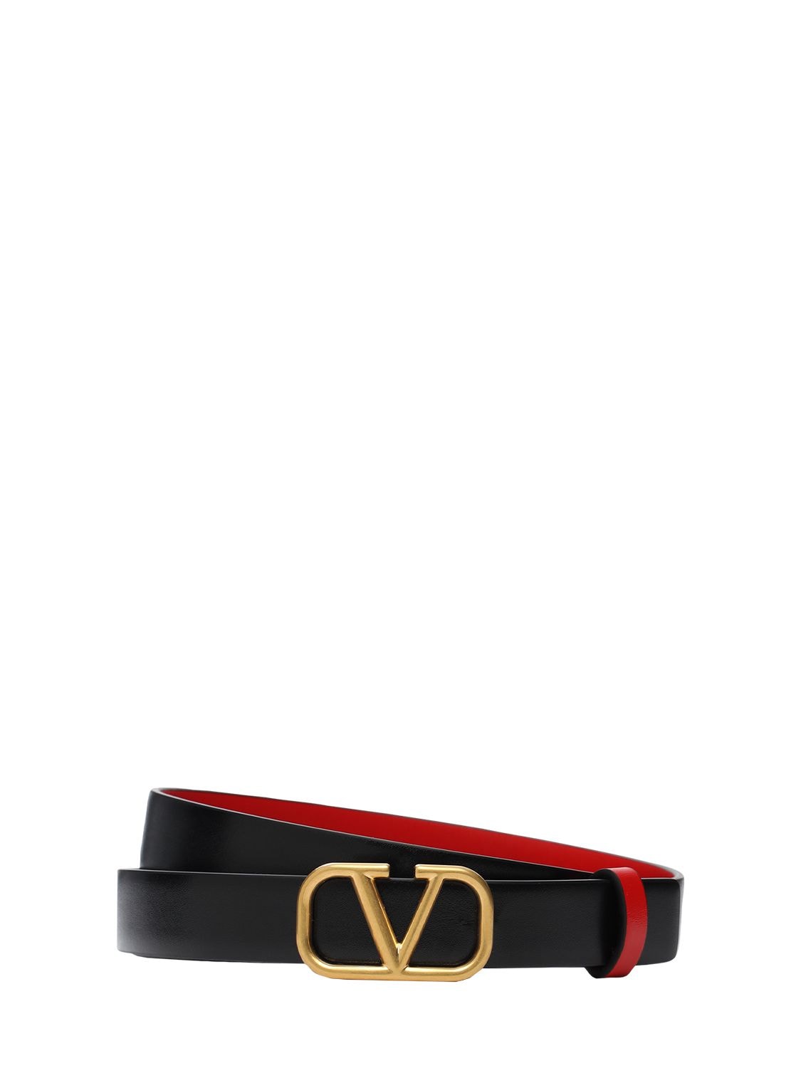 Shop Valentino 2cm Reversible V Logo Leather Belt In Black,red