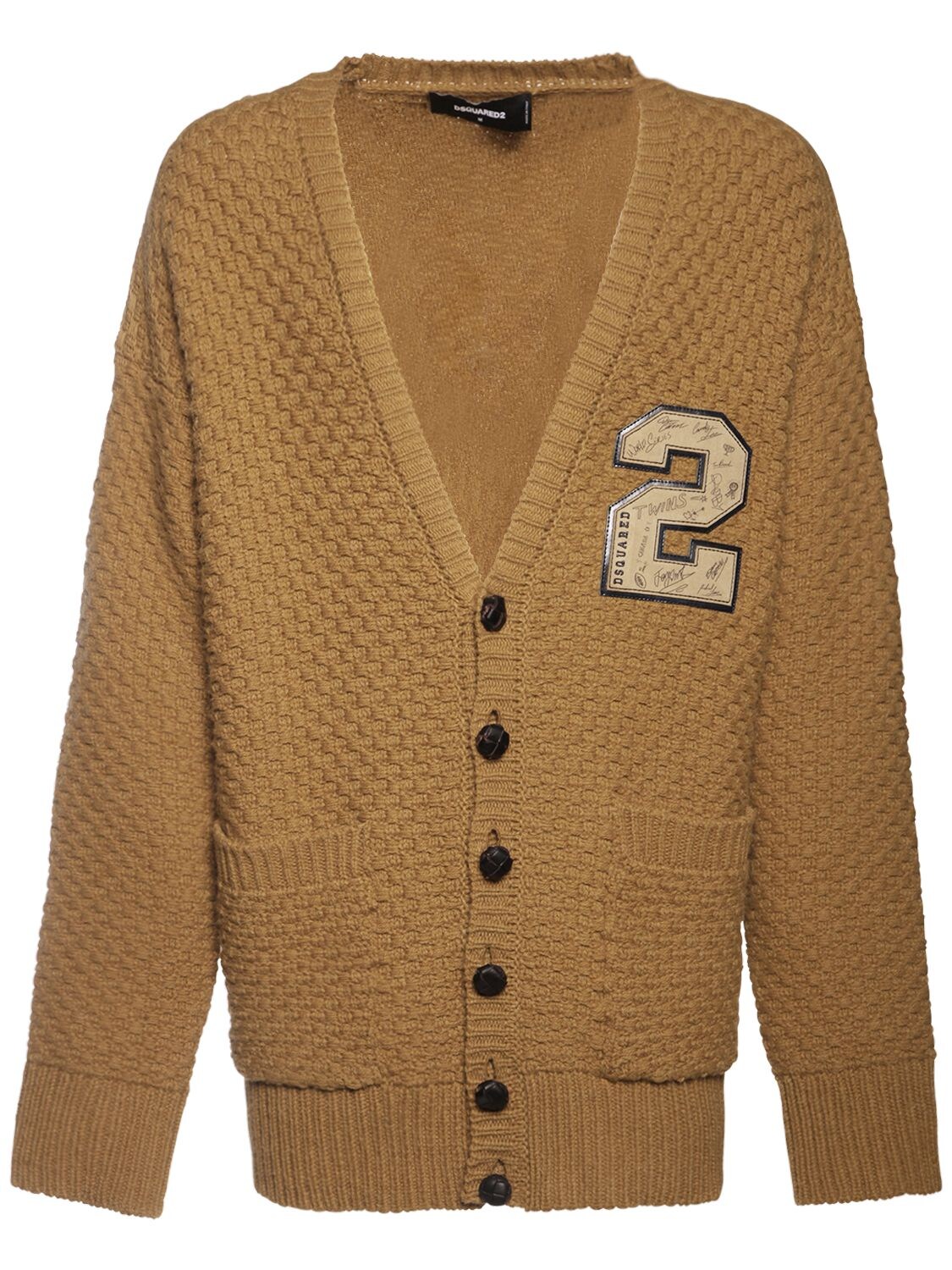Dsquared2 Oversize Knit Wool Cardigan In Camel
