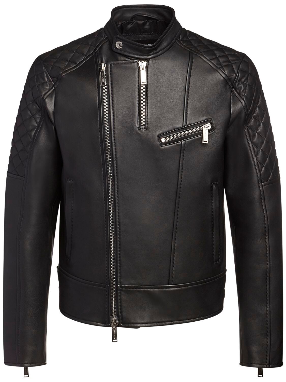 DSQUARED2 LEATHER BIKER JACKET W/ QUILTED DETAILS,72IG7E152-OTAW0