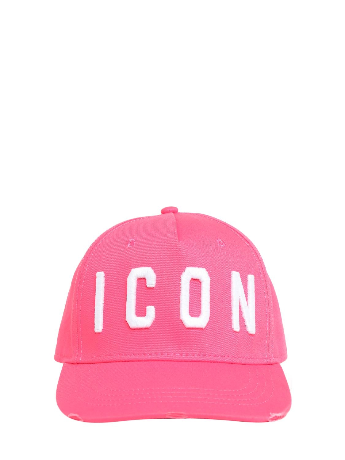 Dsquared2 Icon Cotton Canvas Baseball Hat In Dark Pink,white