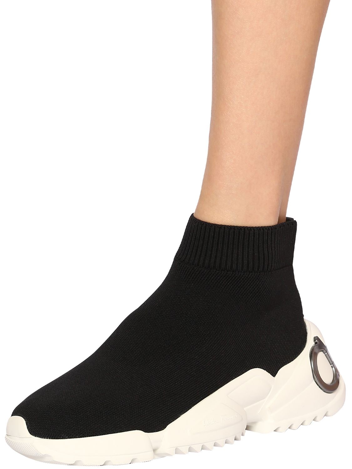 Salvatore Ferragamo 20mm Raquel Knit Sock Sneakers In Black | ModeSens