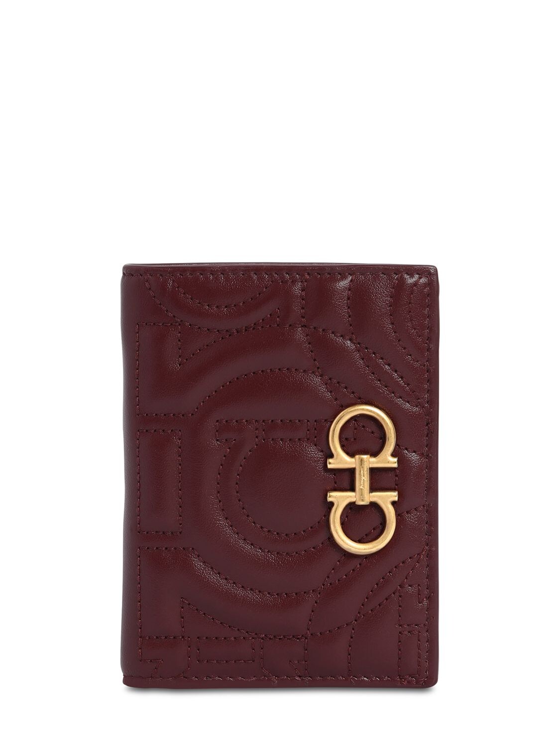 Ferragamo Quilted Leather Card Holder In Nebbiolo