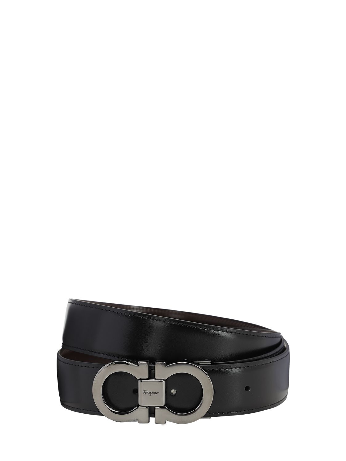 Ferragamo 35mm Reversible Leather Belt In Black