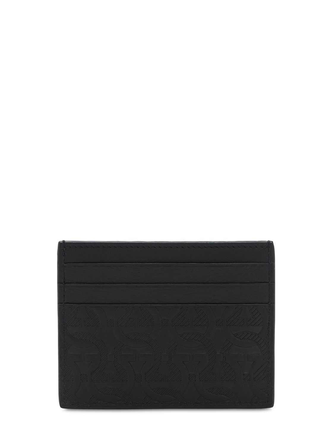 Ferragamo Logo Embossed Leather Card Holder In Black