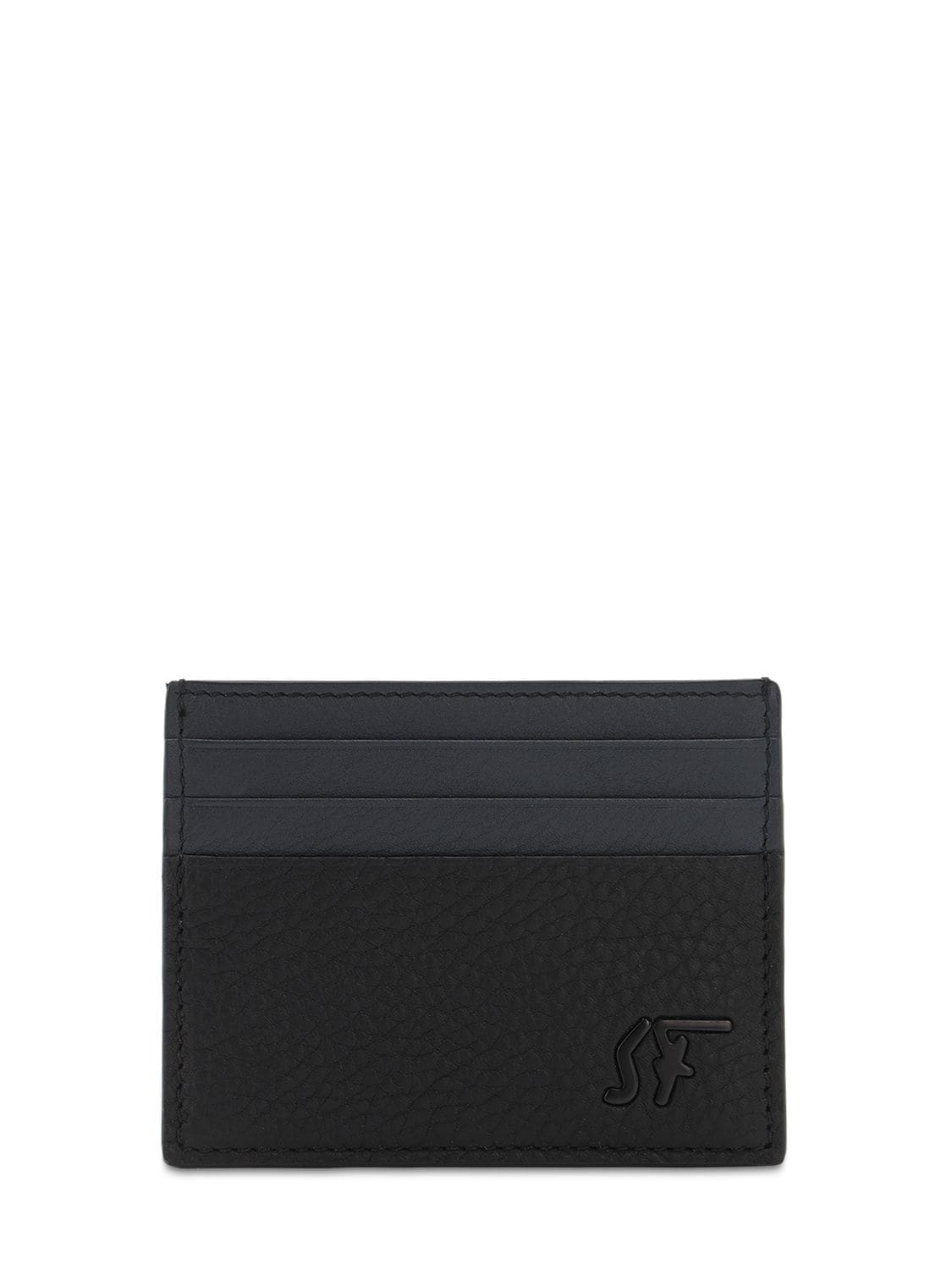 Ferragamo Sf Metal Logo Leather Card Holder In Black,navy
