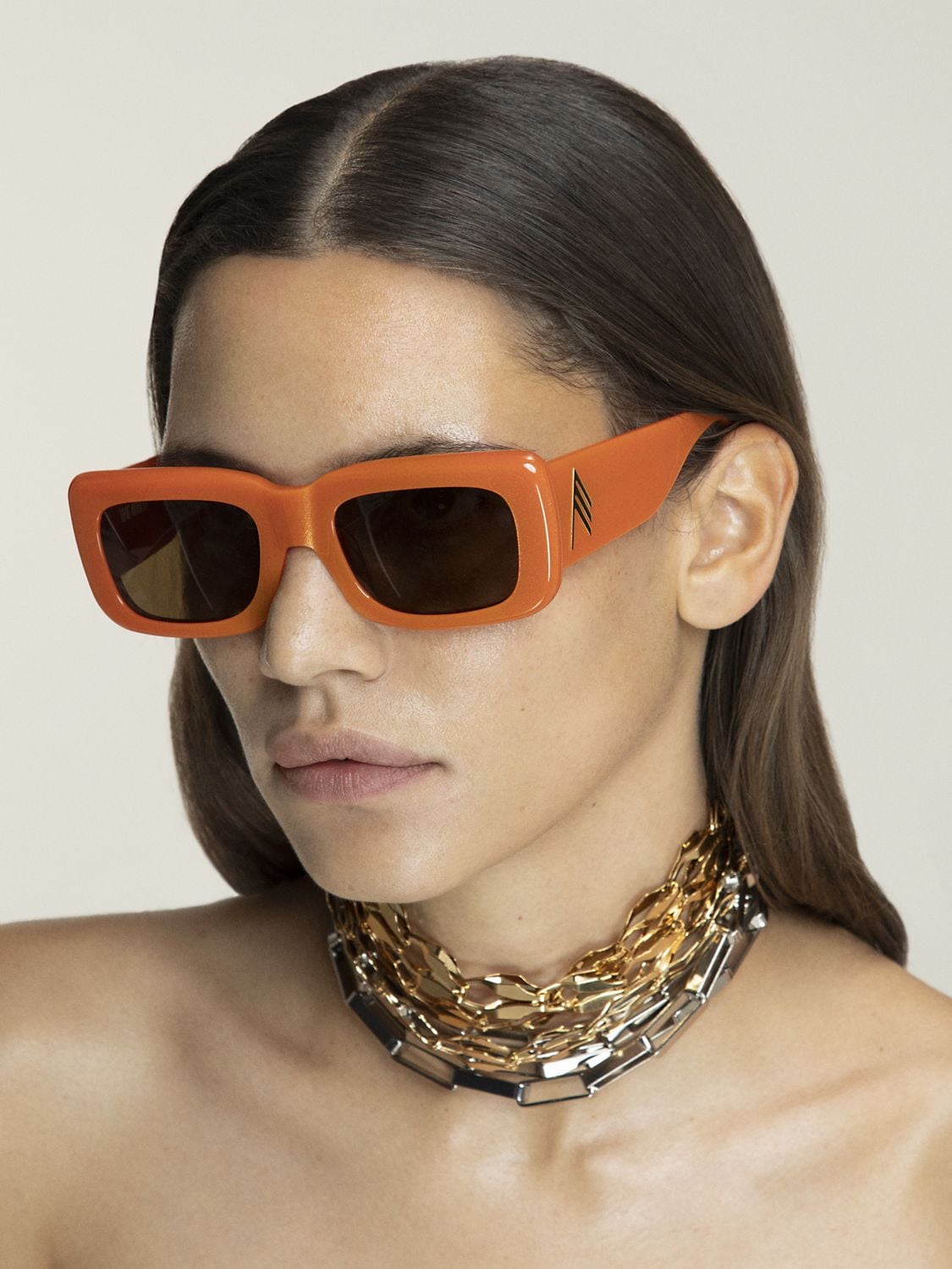 Attico Marfa Acetate Squared Sunglasses In Orange,brown