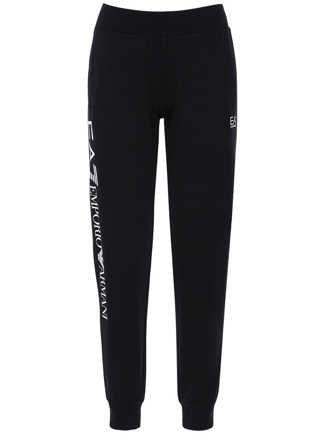 Shop Ea7 Cotton Sweatpants In Black,white