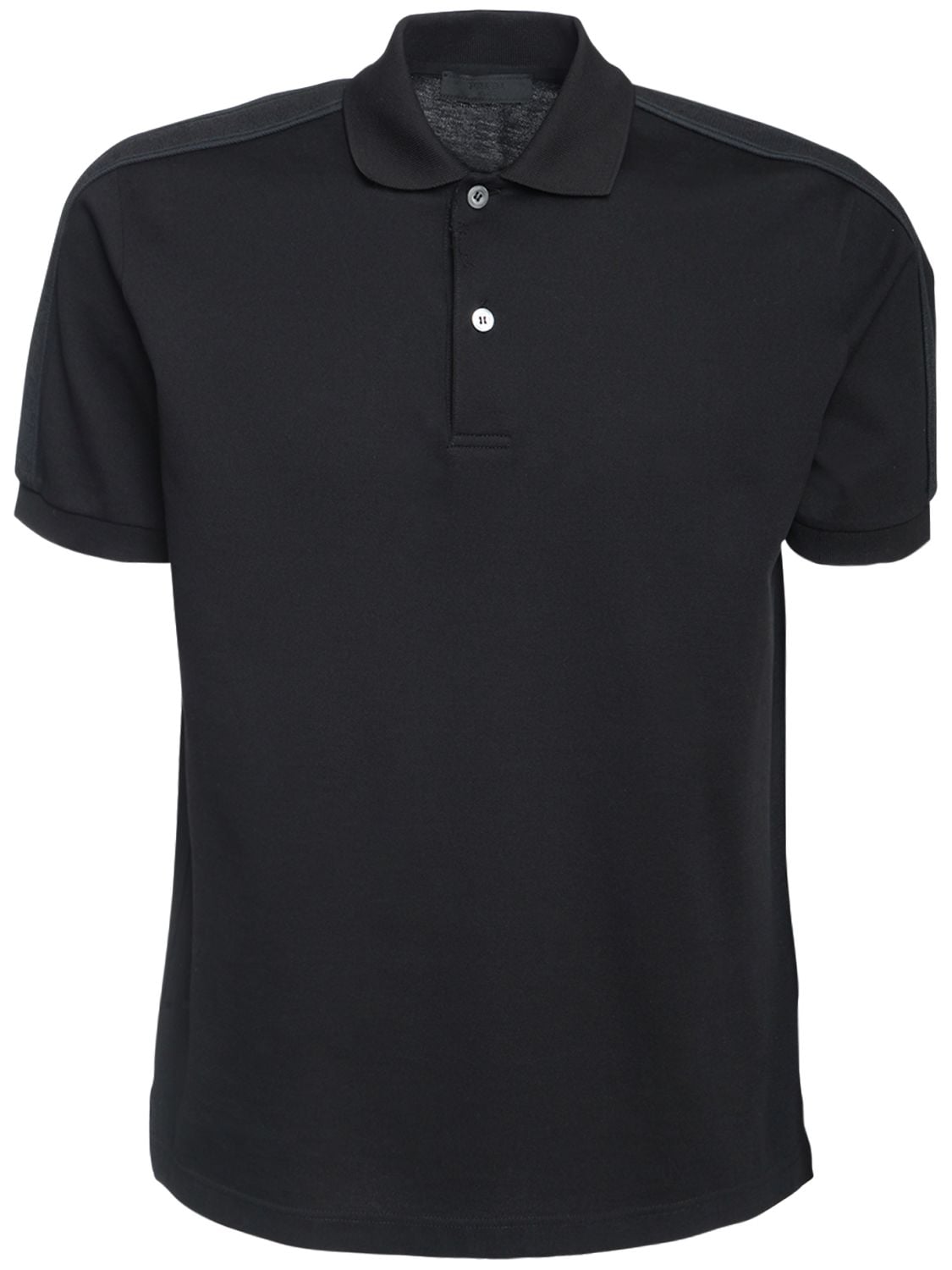 Prada Logo Band Cotton Polo Shirt In Black