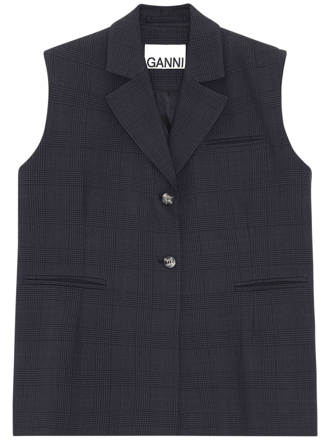 Ganni Check Twill Suit Vest In Grey