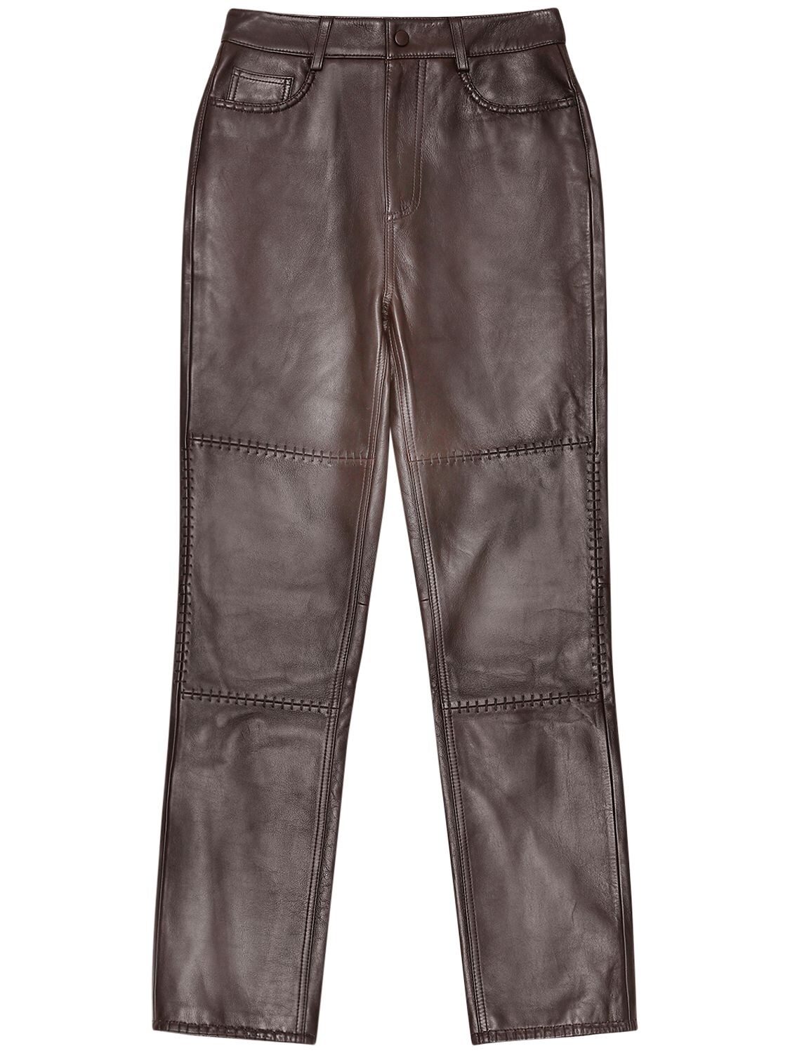 GANNI 缝线皮革直筒裤,72IGFD020-OTC50