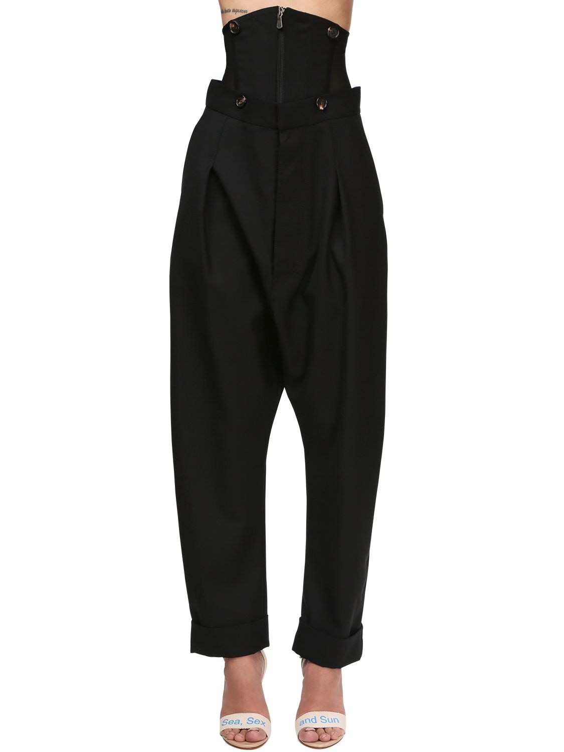 Vivienne Westwood Wool Twill Wide Leg Pants W/corset In Black | ModeSens