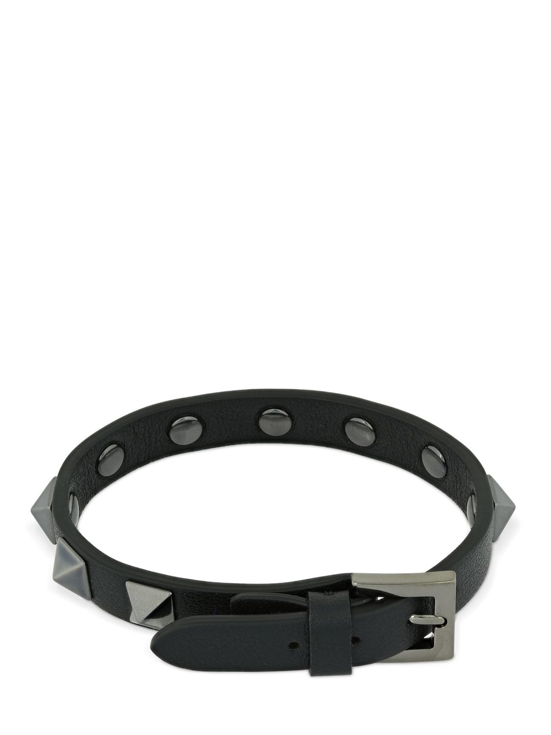 Shop Valentino Rockstud Leather Belt Bracelet In Black