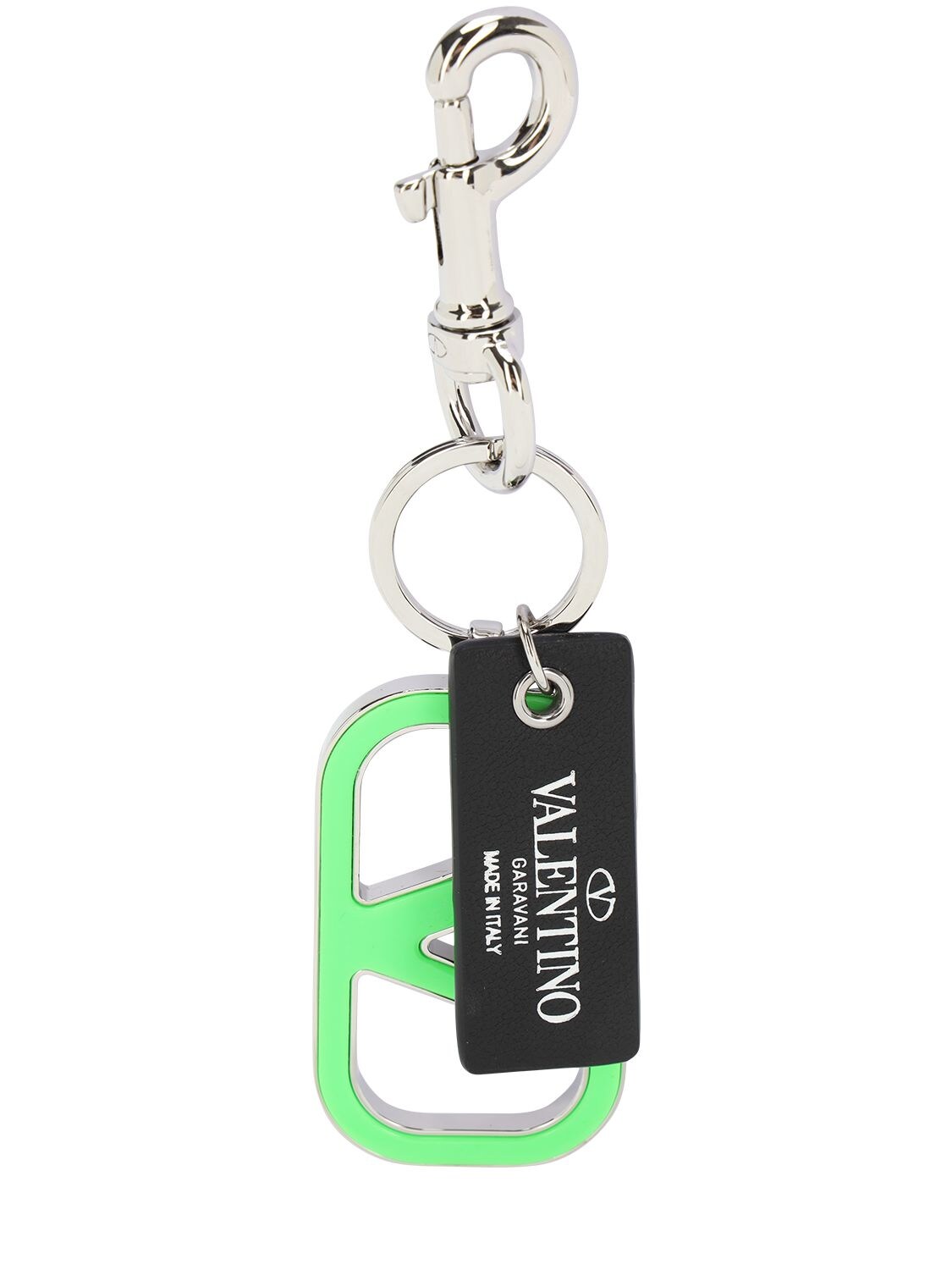 Valentino Garavani V Logo & Leather Charms Key Holder In Neon Green