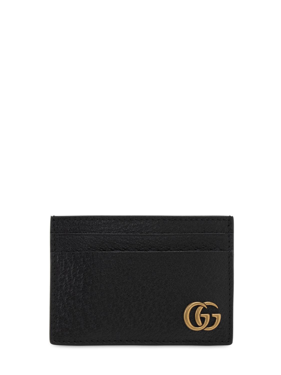 Gucci Logo Leather Money Clip Card Holder In Black