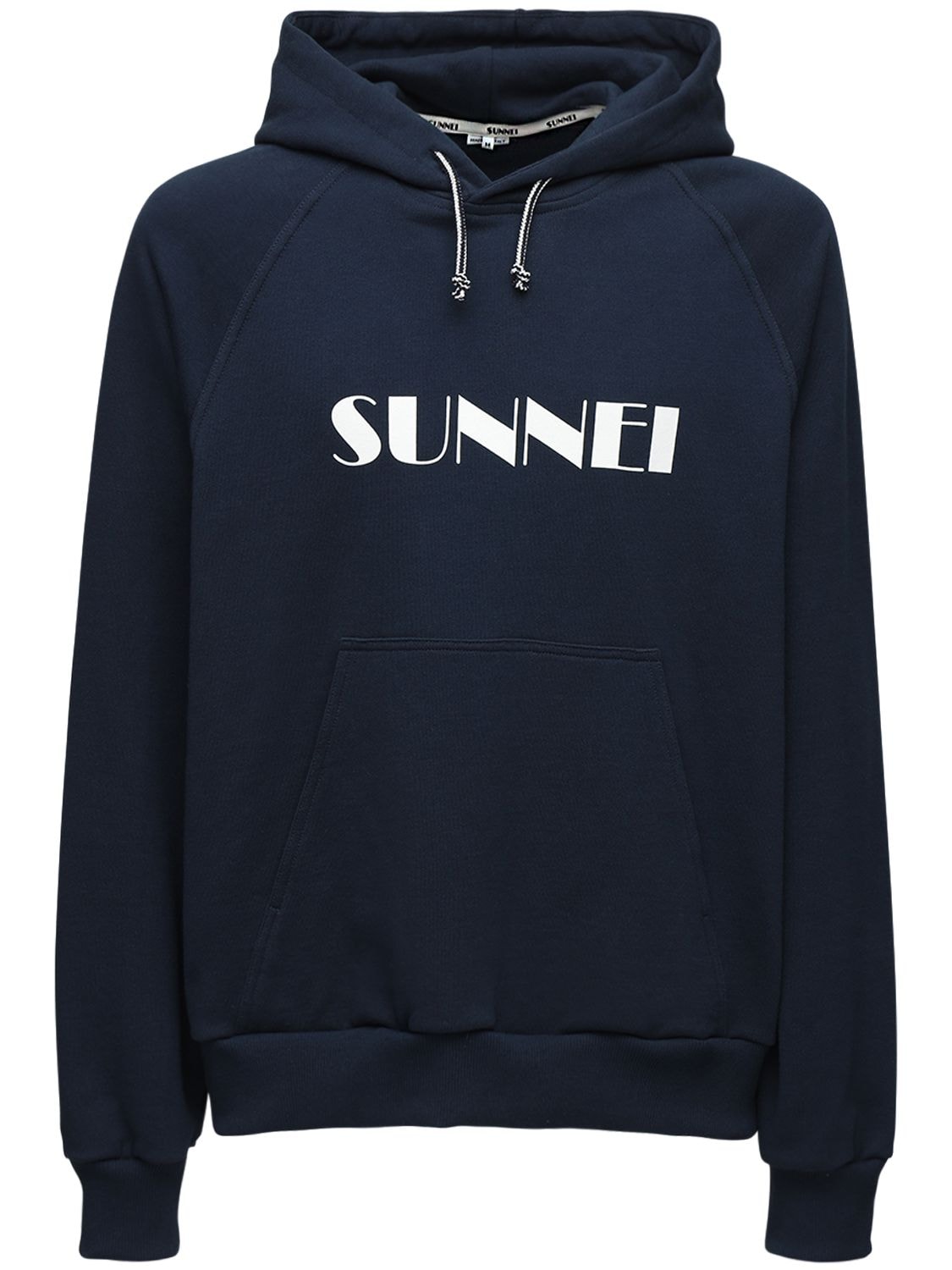 Sunnei Logo Print Cotton Sweatshirt Hoodie In Dark Blue | ModeSens