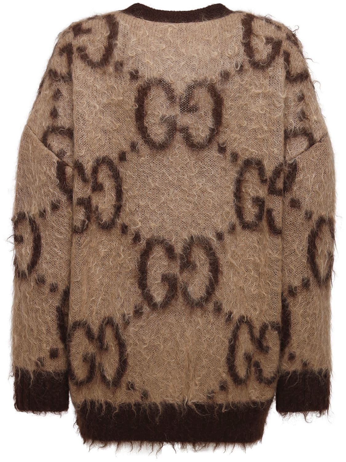 Shop Gucci Oversized Gg Mohair Blend Knit Cardigan In Beige