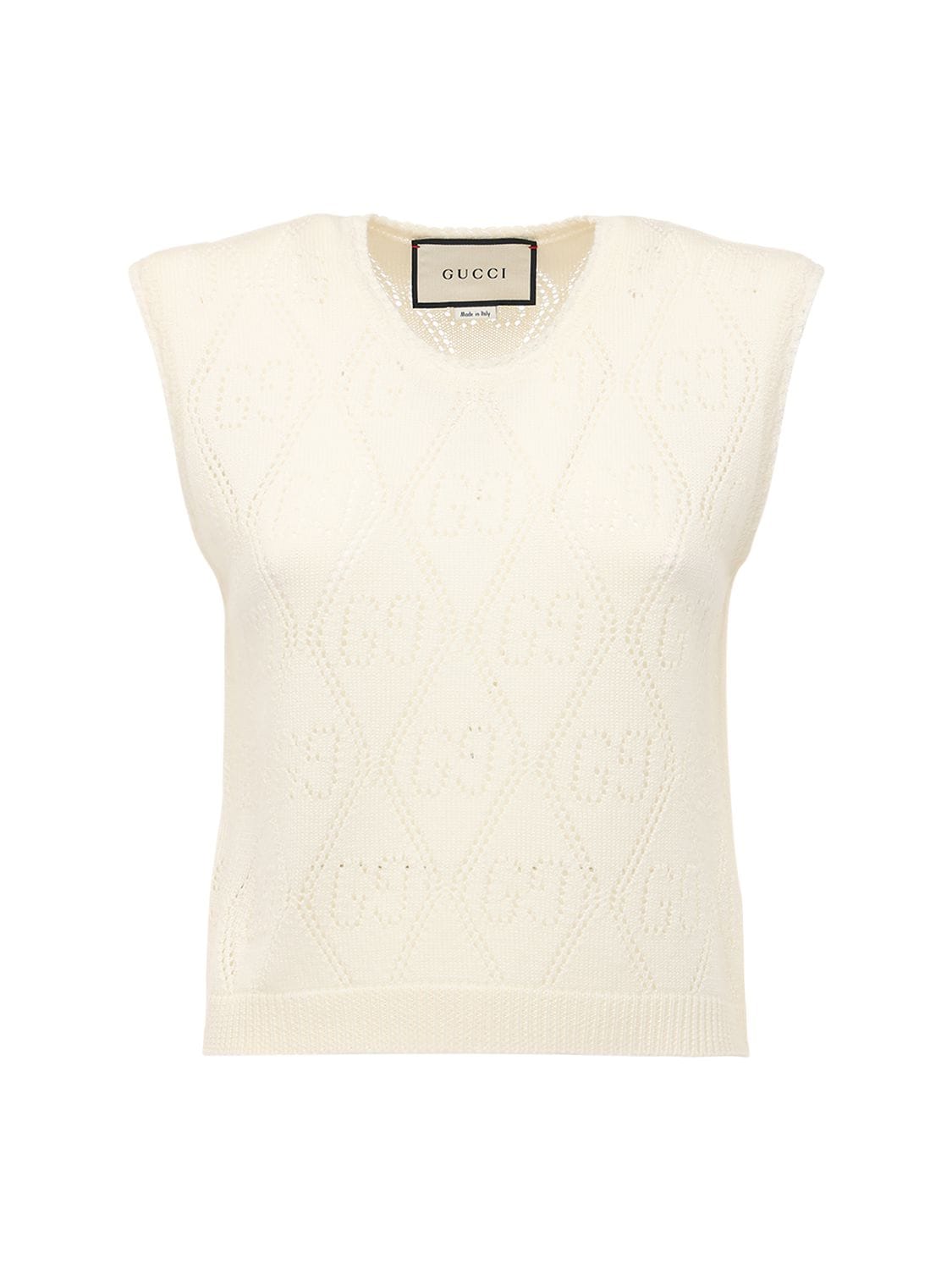 Gucci Wool Knit Sweater Vest In Ivory