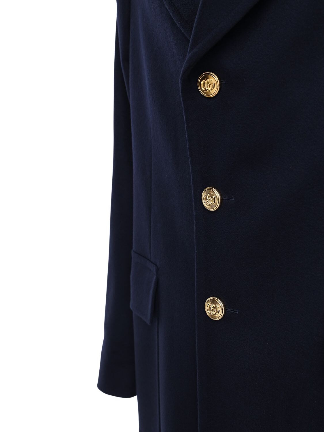 Cashmere-blend Coat With Logo In Blue