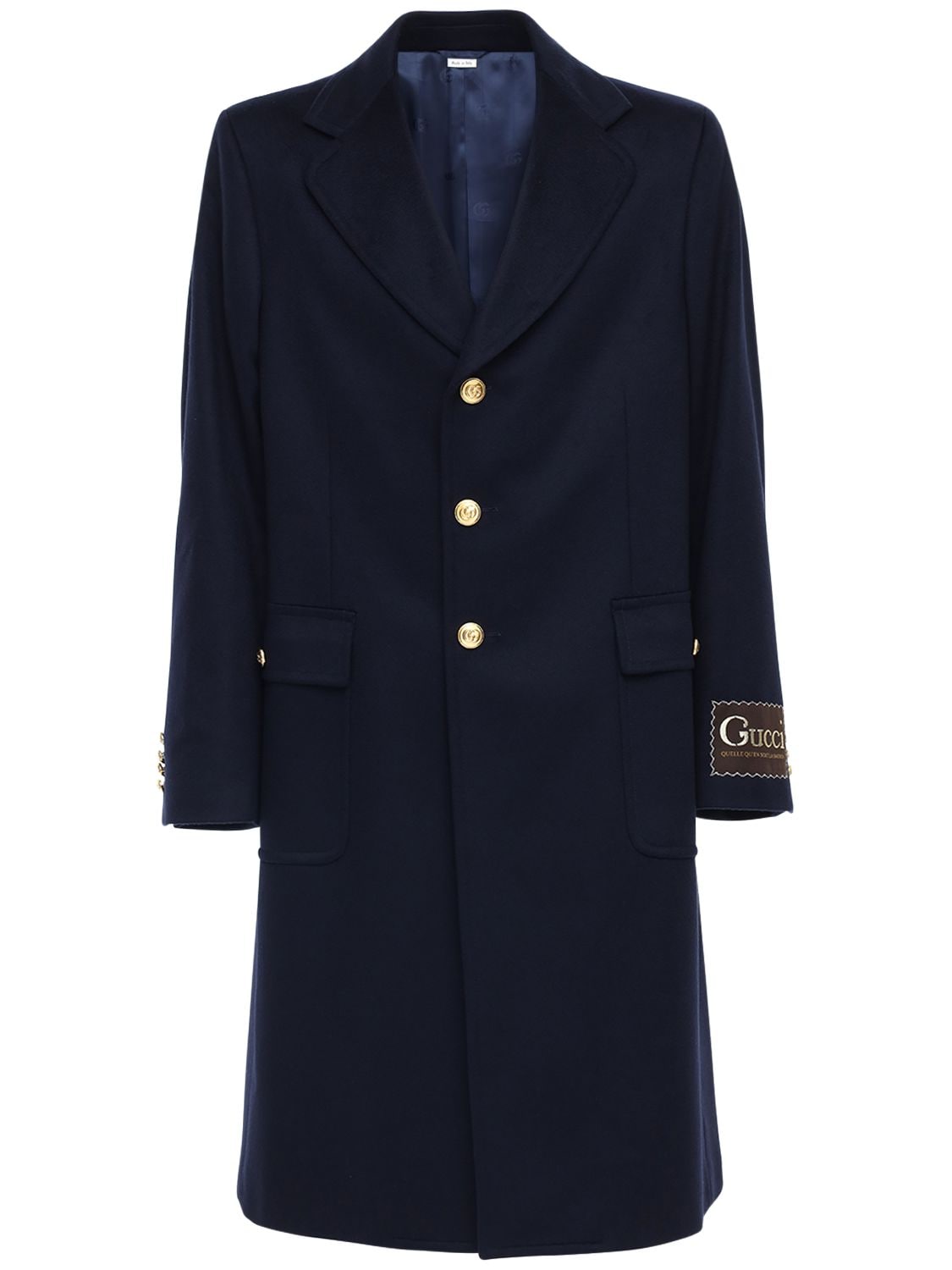 Cashmere-blend Coat With Logo In Blue