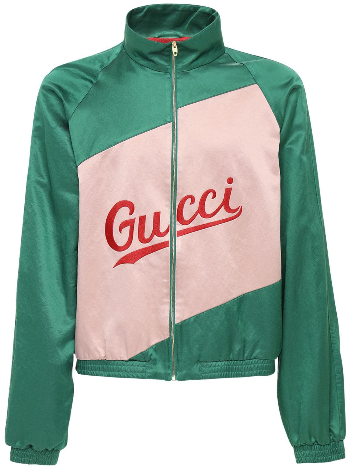 Gucci Logo-embroidered Cotton-blend Satin Bomber Jacket In Green | ModeSens