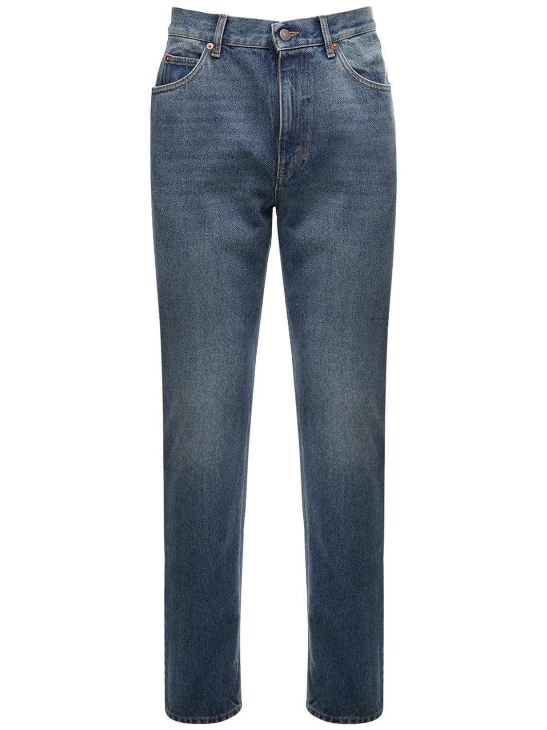 Gucci - 20cm logo detail cotton denim jeans - Blue | Luisaviaroma