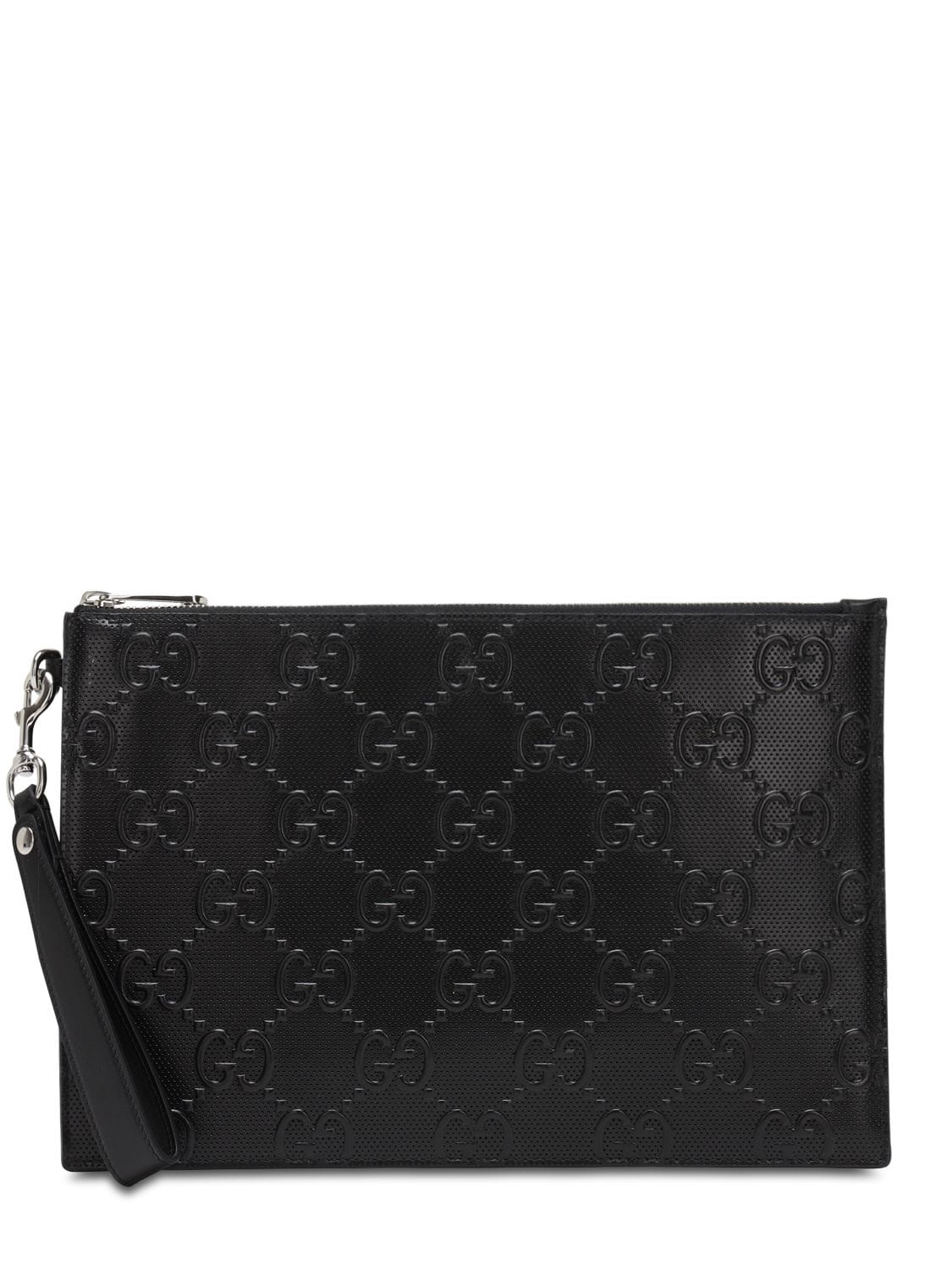 Gucci Gg Embossed Leather Pouch In Black