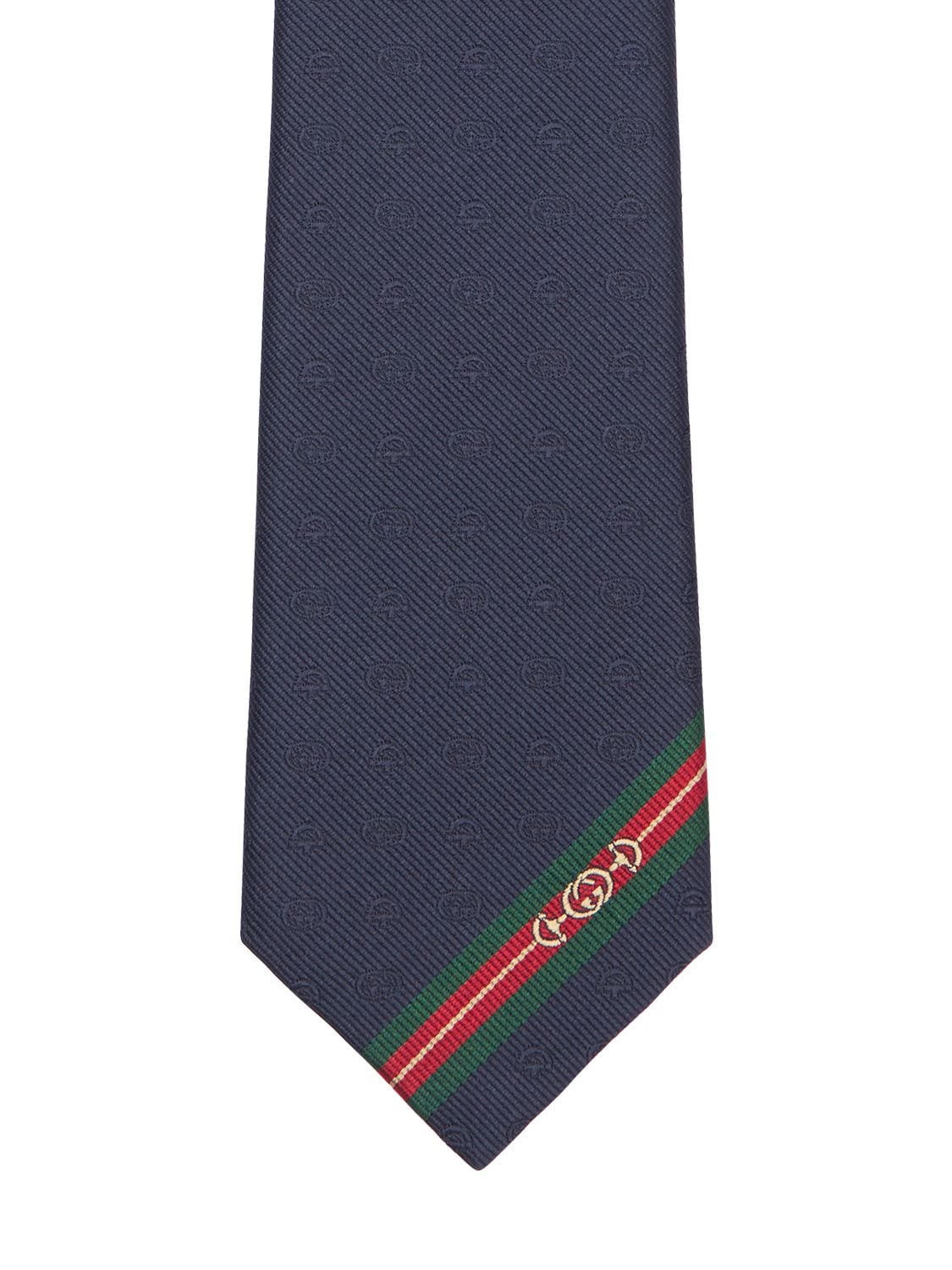 Shop Gucci 7cm Gg Logo Silk Tie In Blue
