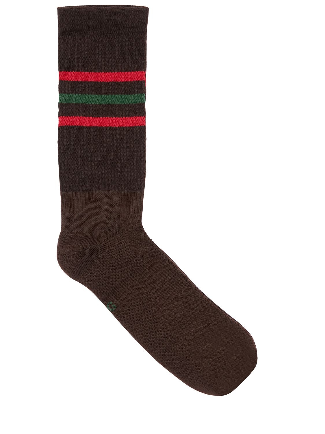 Gucci Logo Stripe Jacquard Cotton Blend Socks In Brown,green