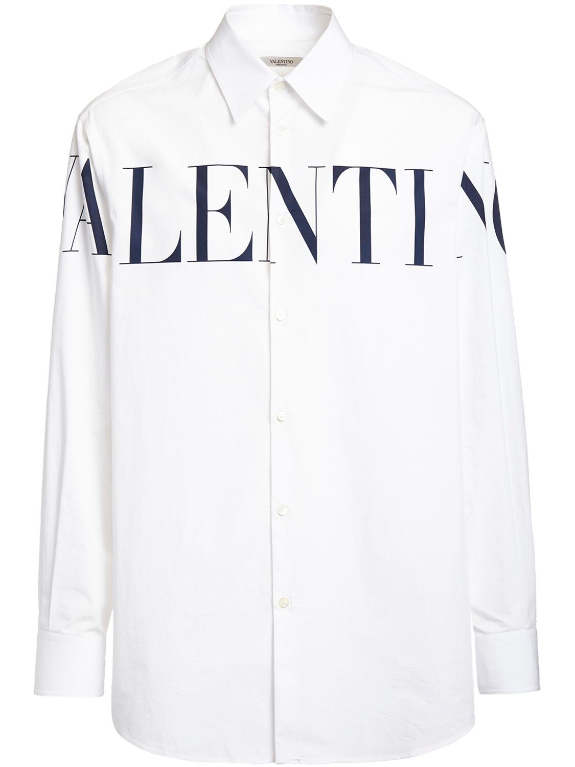 Valentino - Logo print cotton poplin shirt - White/Blue | Luisaviaroma