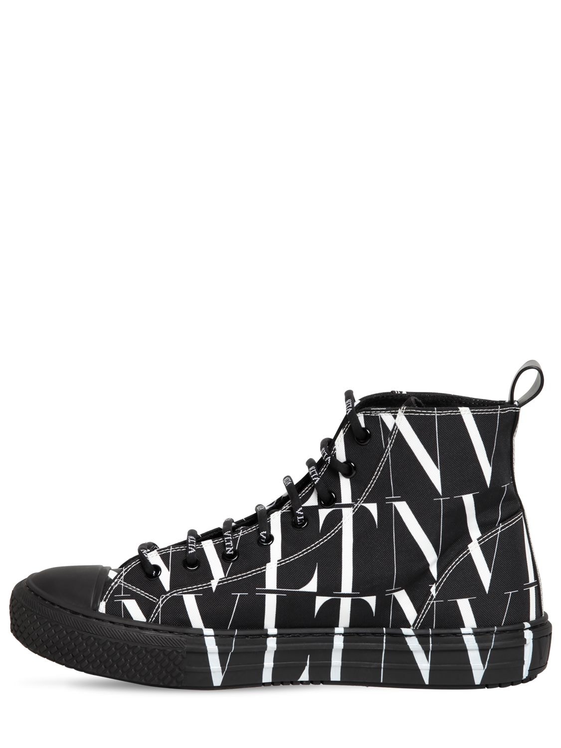 Valentino Garavani Black And White Canvas High Top Logo Sneakers In ...