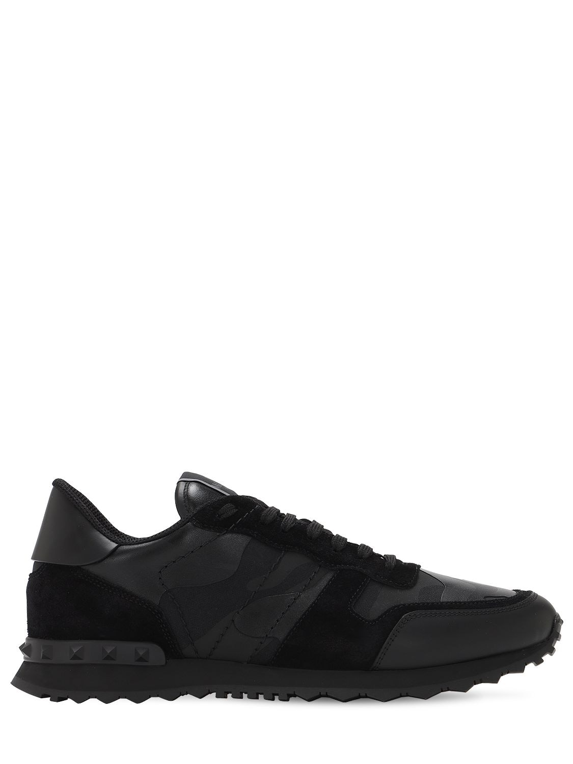 Shop Valentino Rock Runner Leather & Canvas Sneakers In Black
