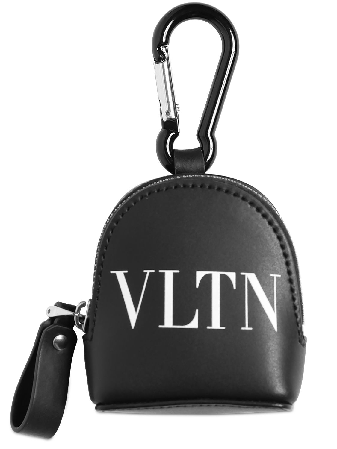 Valentino Garavani Logo Print Leather Zip Keychain In Black