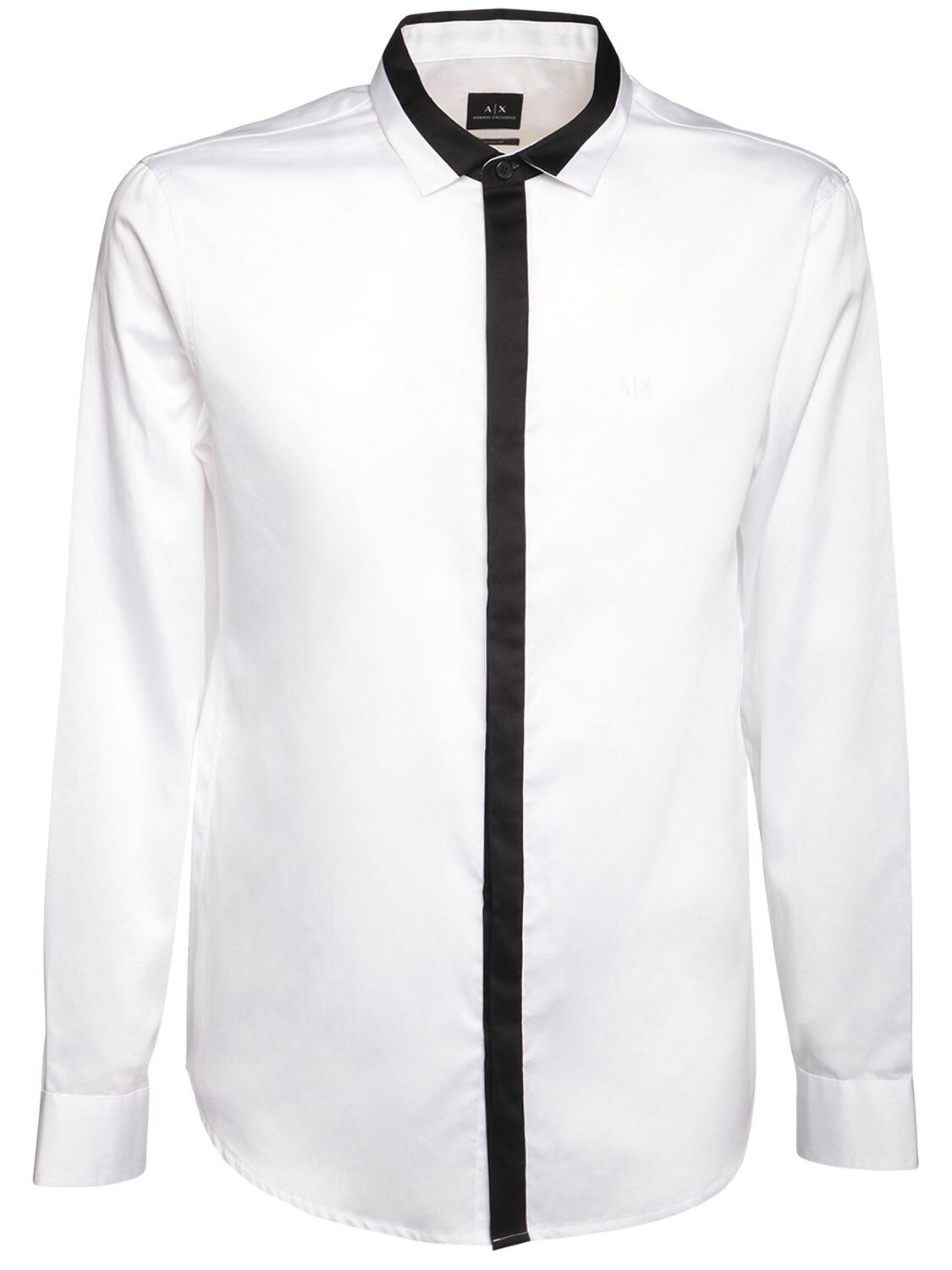 Armani Exchange Two Tone Cotton Poplin Shirt In White