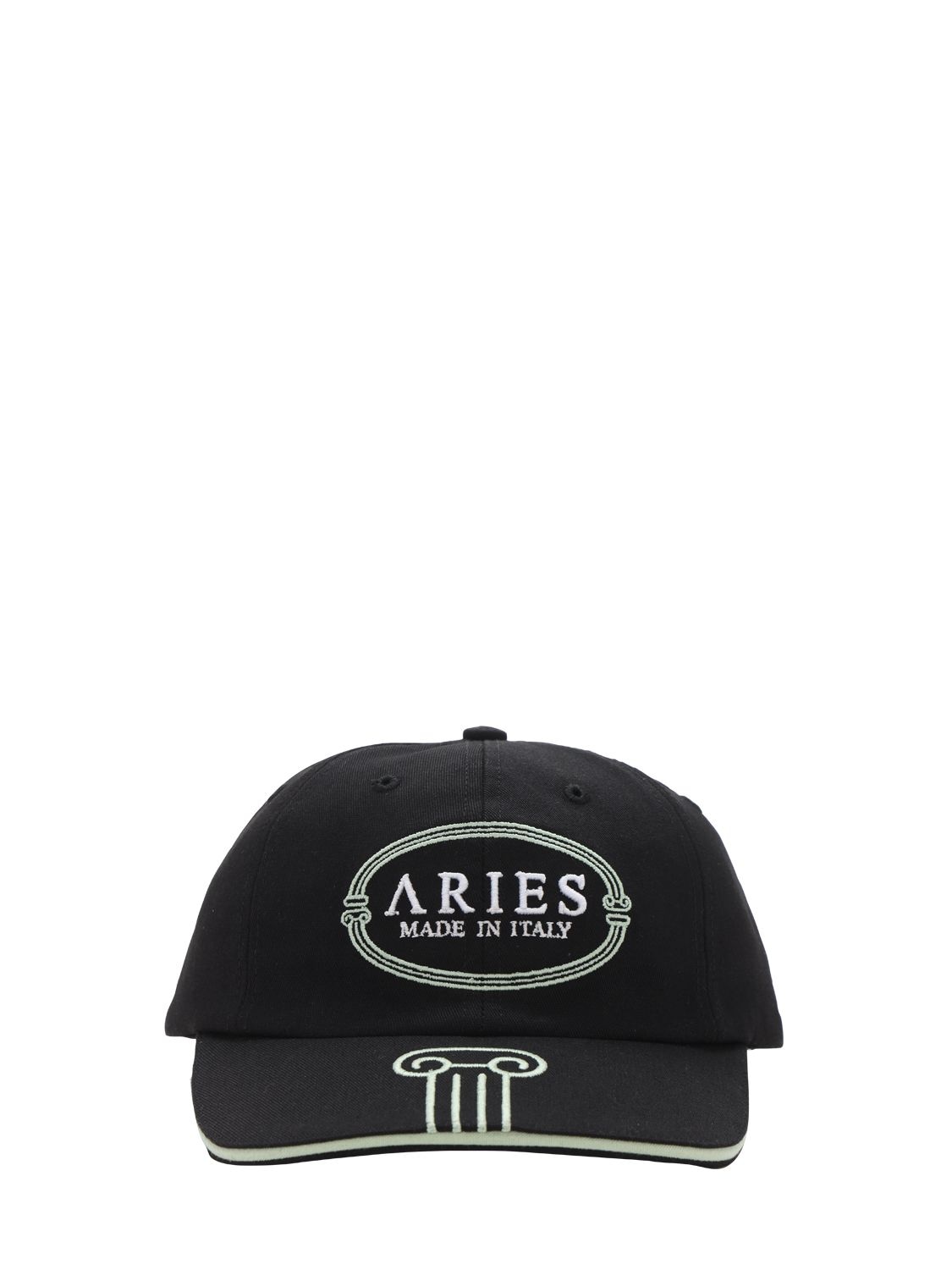 Aries Mint Embroidery Cotton Cap In Black