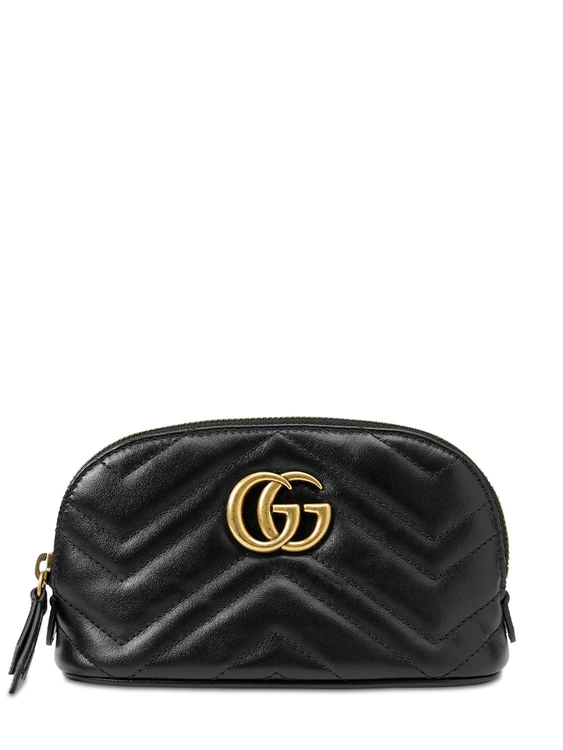 Gucci Small Gg Marmont Leather Beauty Bag In Black