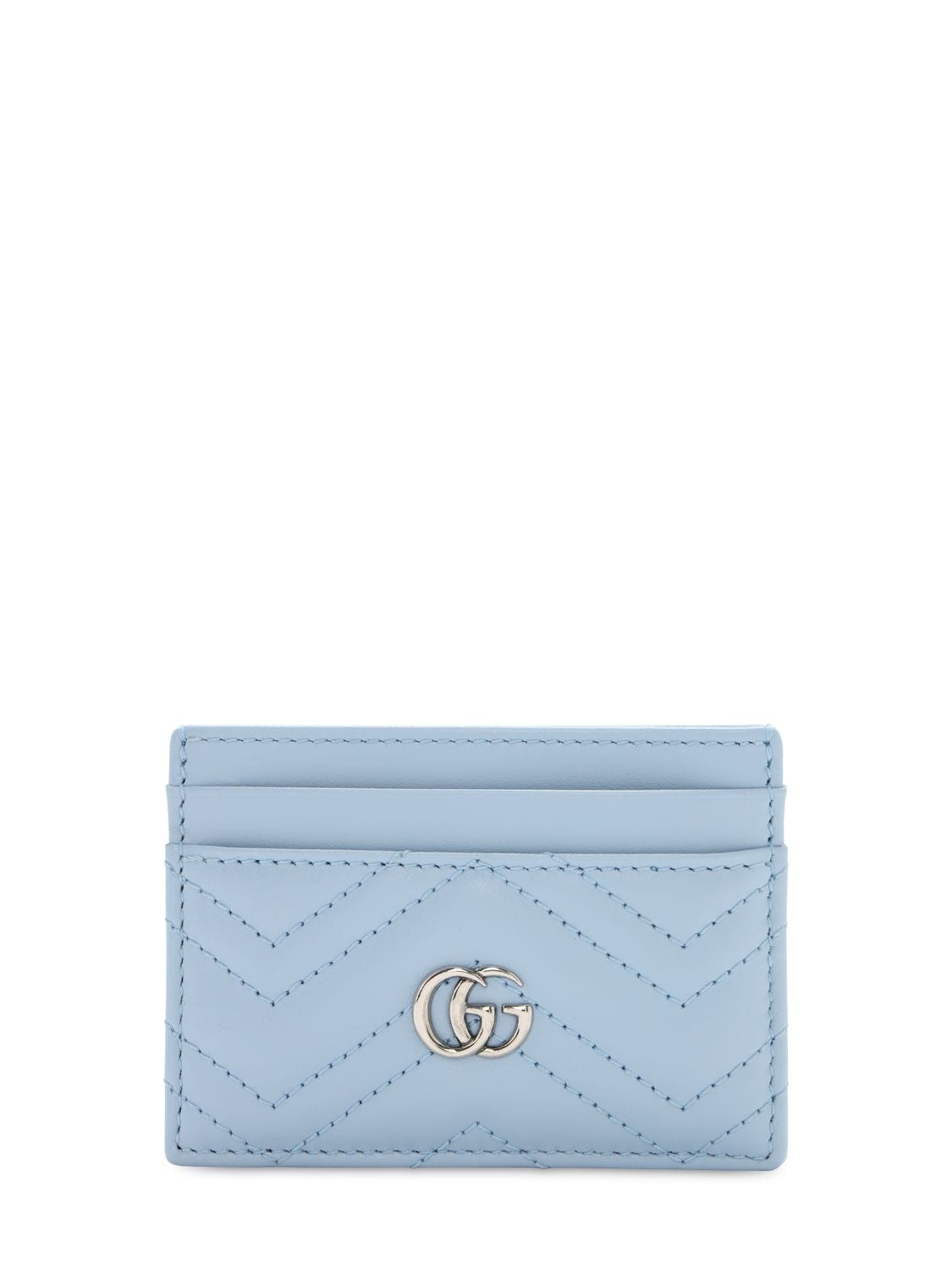 Gucci Gg Marmont Quilted Leather Card Holder In Light Blue