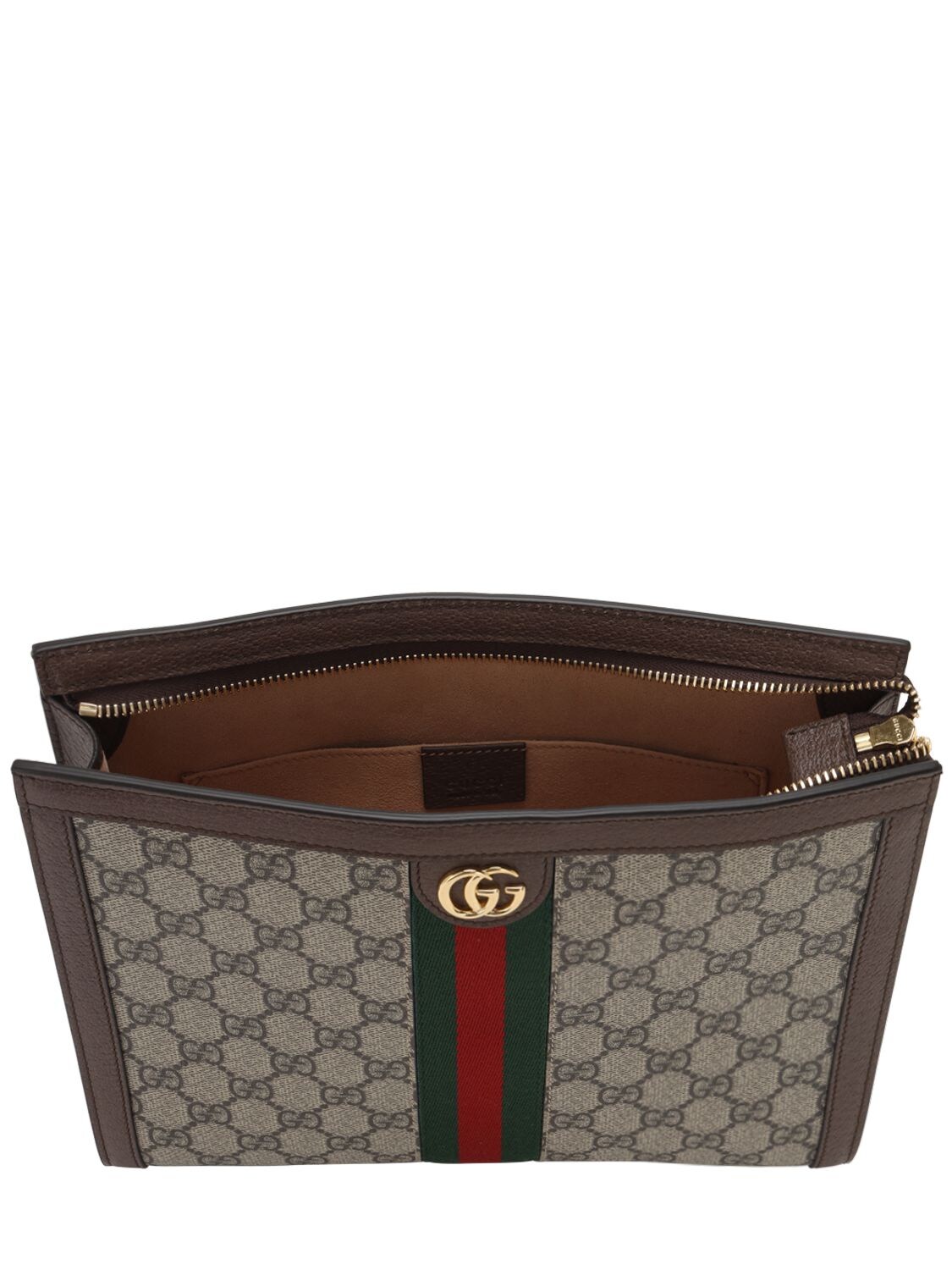 Shop Gucci Ophidia Gg Supreme Squared Zip Pouch In Brown
