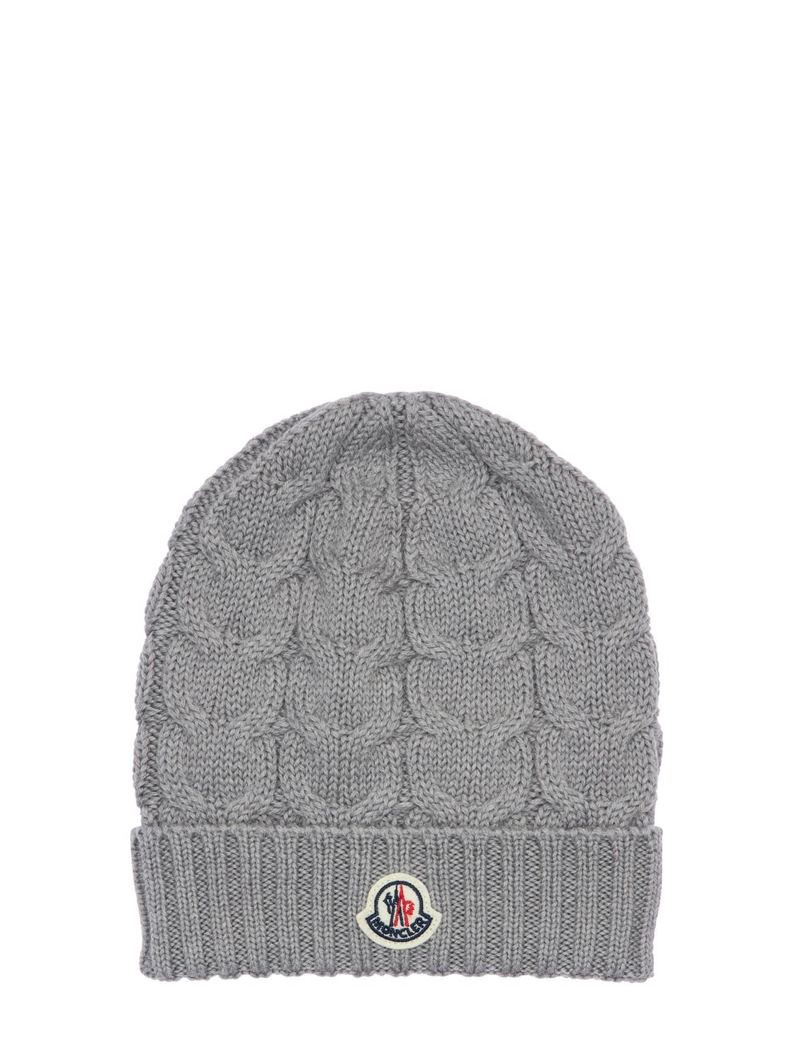 Moncler Babies' Wool Cable Knit Beanie In Grey