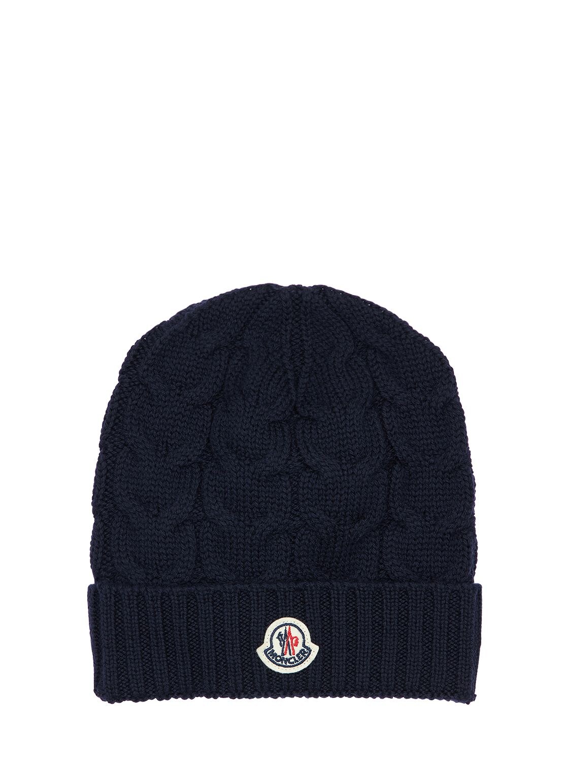 Moncler Babies' Wool Cable Knit Beanie In Navy