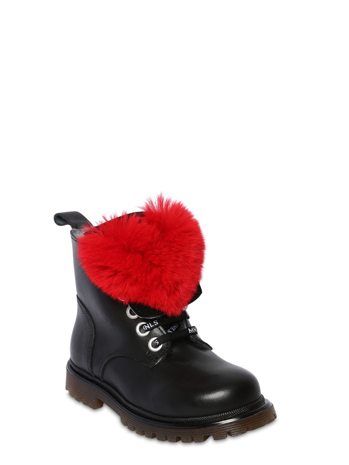 MONNALISA LEATHER BOOTS W/ FUR APPLIQUÉ,72IIKQ021-MDA1MA2