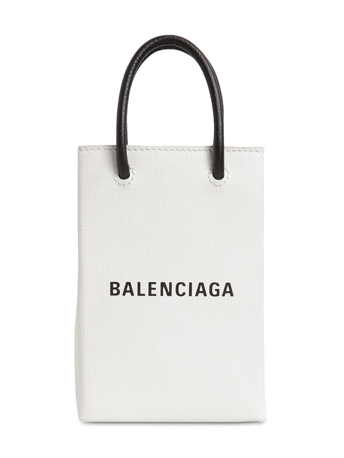 Balenciaga Shopping Leather Phone Holder In White
