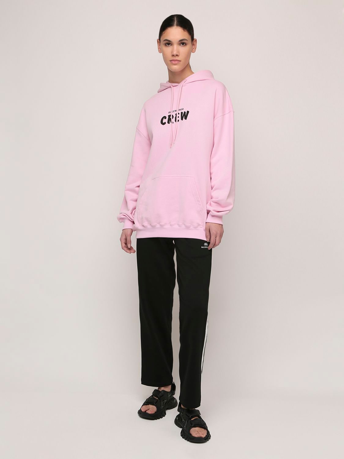 Balenciaga Over Crew Print Cotton Jersey Hoodie In Pink | ModeSens