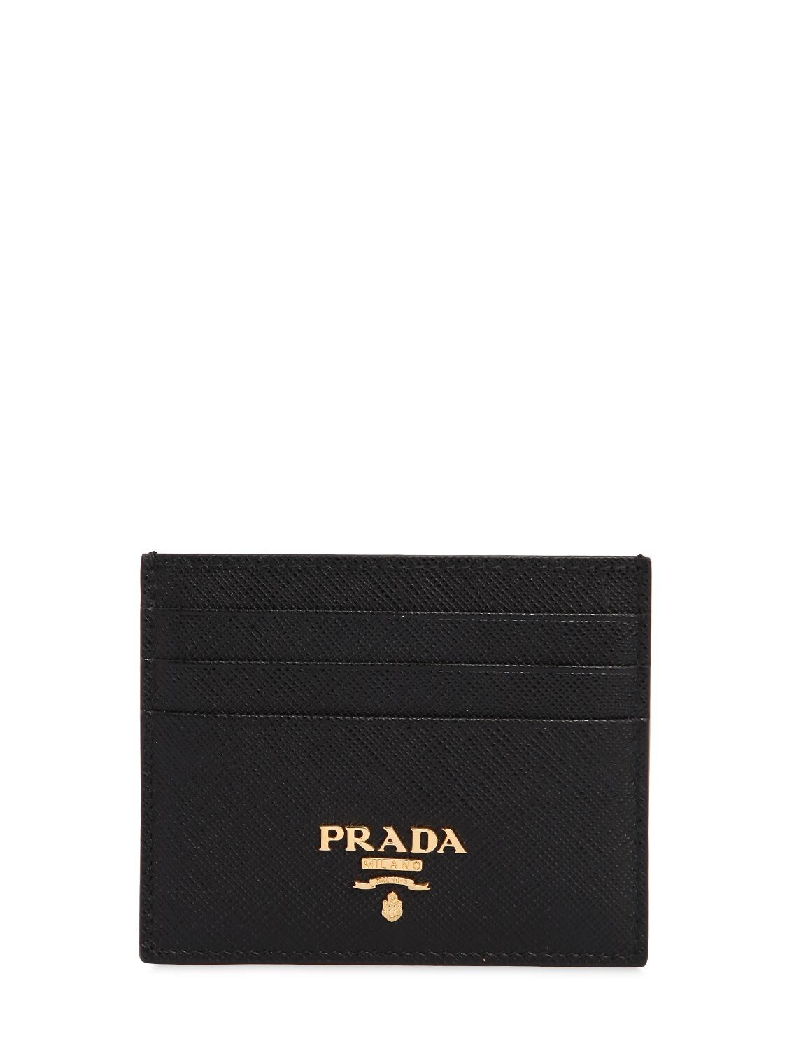 Prada Saffiano Leather Card Holder In Schwarz