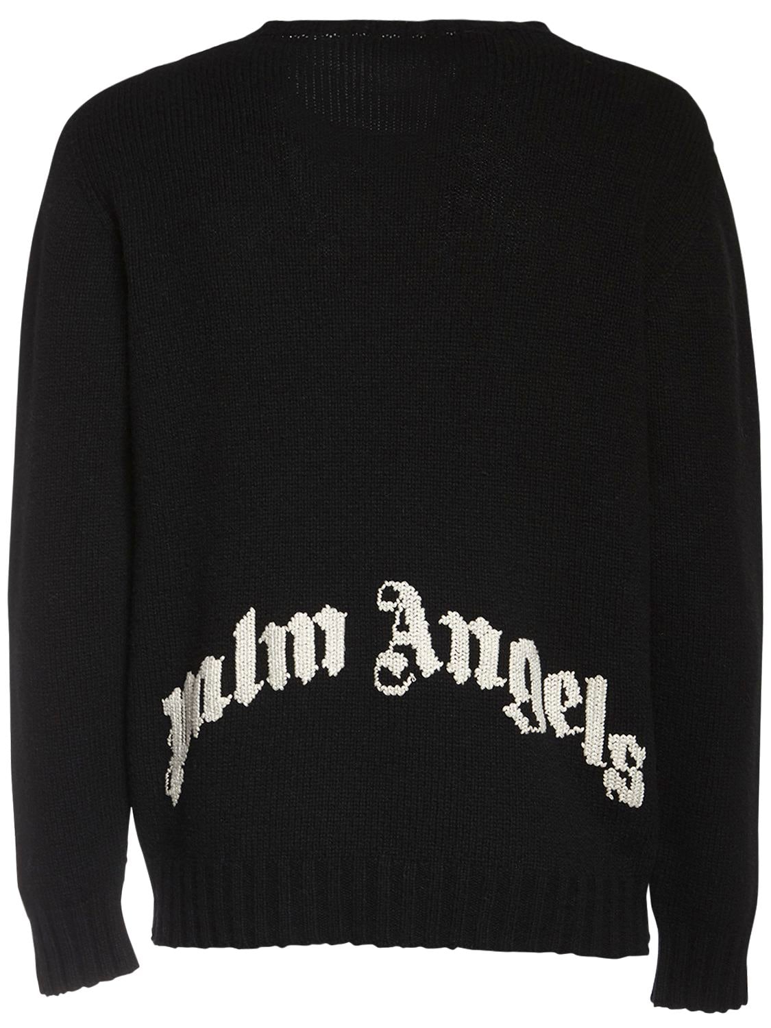 Palm Angels Logo Recycled Wool Blend Knit Jumper In Black